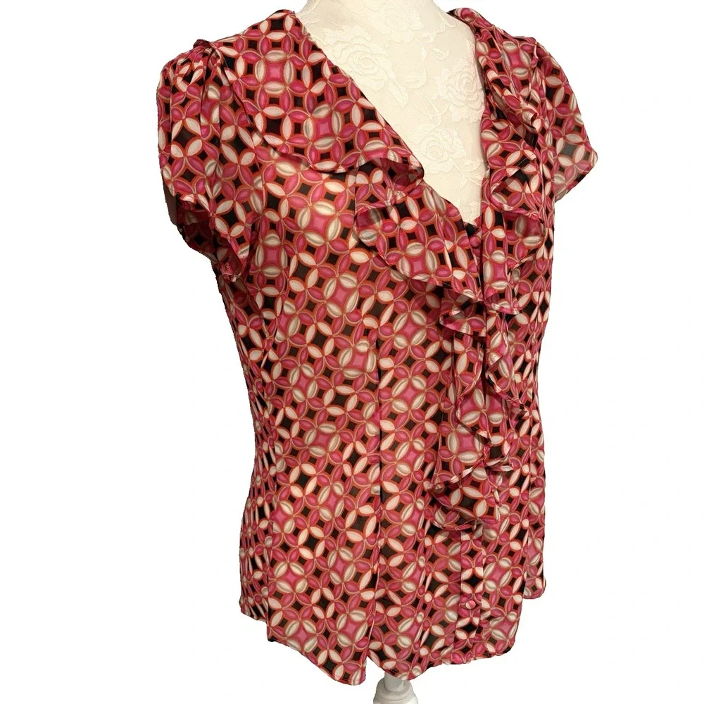 Banana Republic Fuchsia Pink Blouse~M~ Ruffle Collar Fitted Puff Slvs Feminine